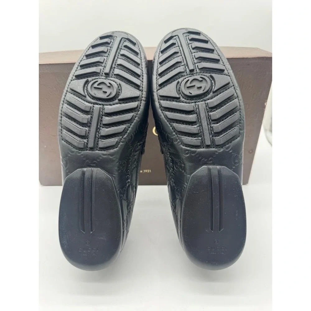 Gucci Mens Black Leather GG Guccissima Driving Moccasin Loafers Size 6 Italy
